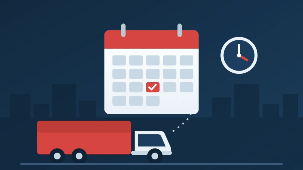 Calendar with a marked moving date and a moving truck, planning how far in advance to book movers in NYC